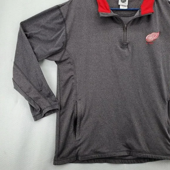 Redwings Hockey Shirt Gray Pullover Pockets Men?s Size Large 1/4 Zip - Picture 4 of 12